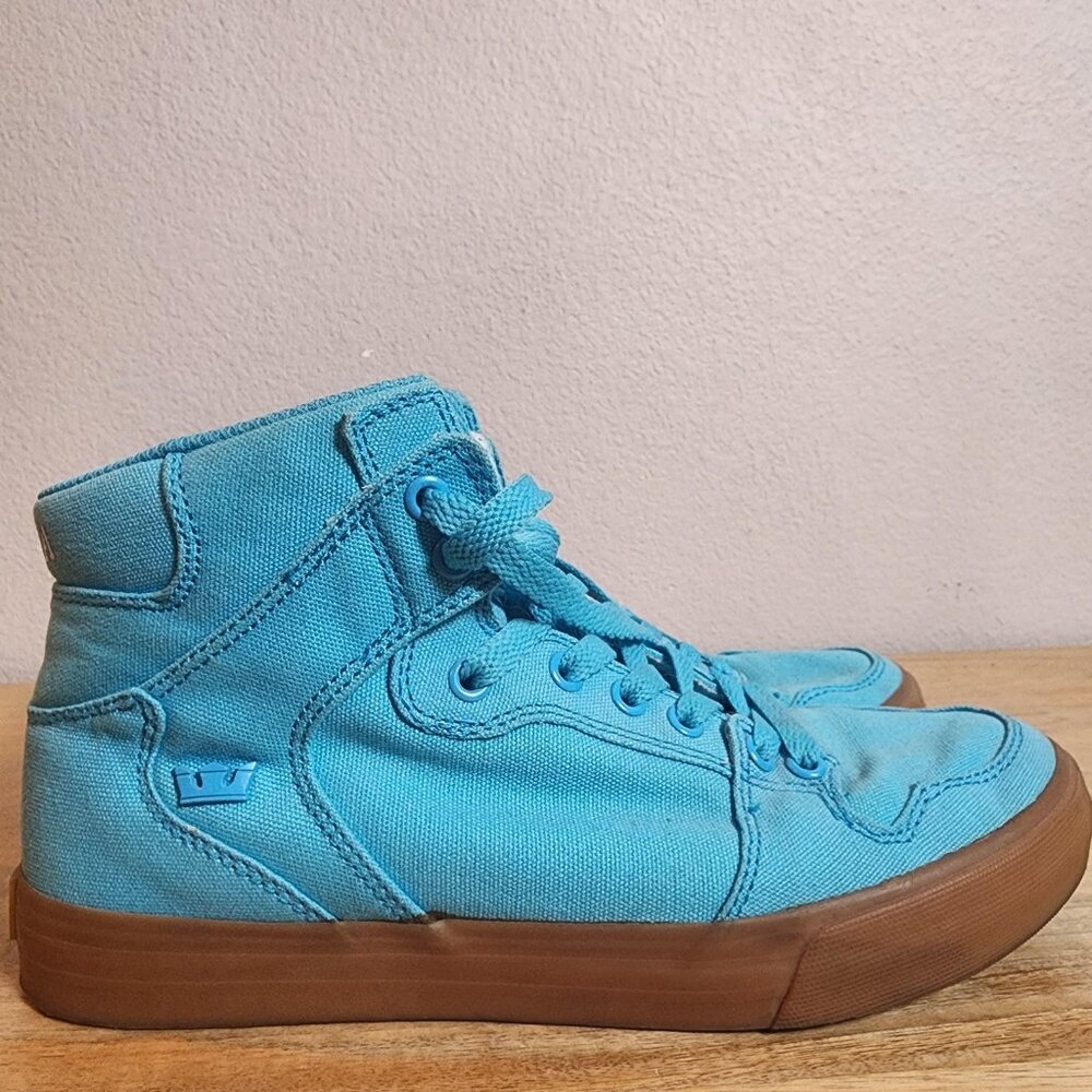 Supra Shoes Womens Size 10 Turquoise Blue Canvas High Top Skate Gum Sole SW28034